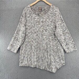 Chicos Top Womens 2 US Large Gray Volcanoe Spacedye Asymmetrical Spliced Tunic